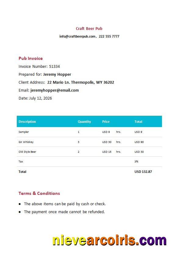 Free Pub Invoice